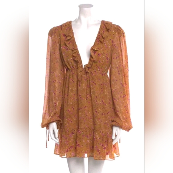 NWT TULAROSA Revolve Mobey Minidress Lafayette Fall Burnt Orange Floral Flowy - Picture 5 of 12